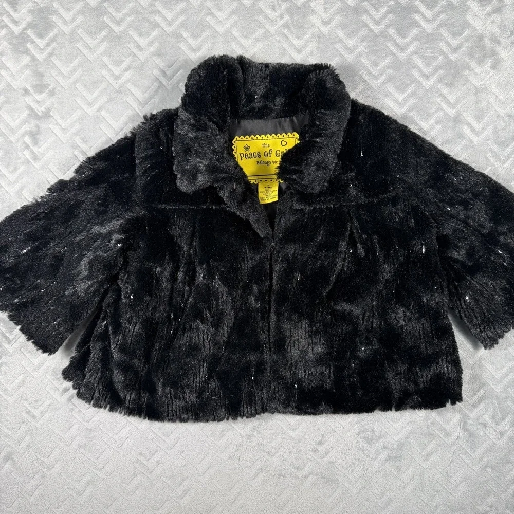 Peace of Cake Faux Fur Jacket Black Girls Size S 4–6X Soft‎ Plush Coat